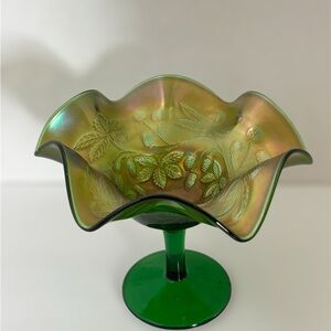 Fenton Green Blackberry Bramble Carnival Glass Compote 1910